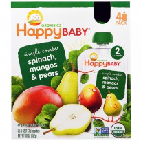 Nurture Inc. (Happy Baby), Organic Baby Food, Spinach, Mangos & Pears, 4 Pack - 4 oz (113 g)