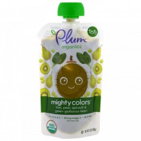 Plum Organics, Tots, Mighty Colors, Green, Kiwi, Pear, Spinach & Green Garbanzo Bean, 3.5 oz (99 g)