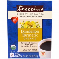 Teeccino, Chicory Herbal Tea, Organic Dandelion Turmeric, Caffeine Free, 10 Tea Bags, 2.12 oz (60 g)