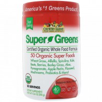 Country Farms, Super Greens, Certified Organic Whole Food Formula, Delicious Berry Flavor, 10.6 oz (300 g)