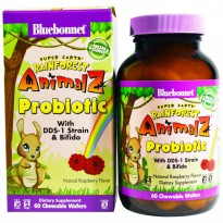Bluebonnet Nutrition, Super Earth, Rainforest Animalz Probiotic, Natural Raspberry Flavor, 60 Chewable Wafers