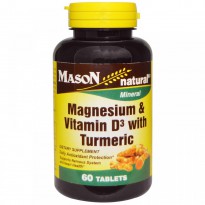 Mason Naturals, Magnesium & Vitamin D3 with Turmeric, 60 Tablets