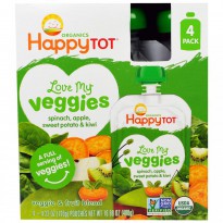 Nurture Inc. (Happy Baby), Organics Happy Tot, Love My Veggies, Spinach, Apples, Sweet Potatoes & Kiwi, 4 Pouches - 4.22 oz (120 g) Each