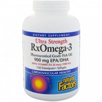 Natural Factors, Ultra Strength, RxOmega-3, with Vitamin D3, 900 mg EPA/DHA, 150 Enteripure Softgels