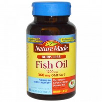 Nature Made, Fish Oil, Omega-3, Burp-Less, 1200 mg, 60 Liquid Softgels