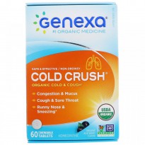 Genexa LLC, Cold Crush for Adult, Organic Cold & Cough, Organic Acai Berry Flavor, 60 Chewable Tablets